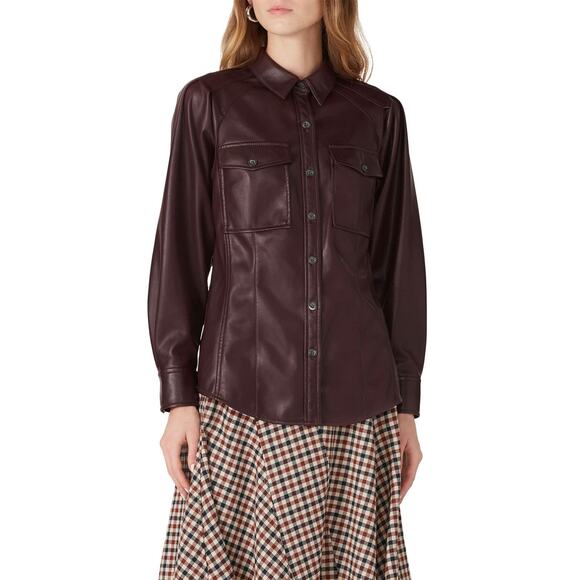 Rebecca Taylor NYC Faux Leather Button Down - Picture 1 of 5